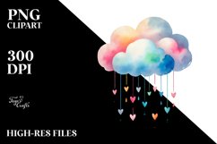 Simple Watercolor Smiling Cloud with Hanging Hearts, PNG Product Image 2