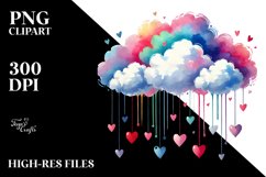 Simple Watercolor Smiling Cloud with Hanging Hearts, PNG Product Image 2