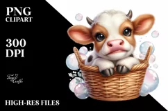 Adorable Highland Cow in Basket | Sublimation Clipart Product Image 3