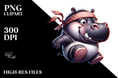 Cartoon Hippo with Bandana PNG Product Image 2