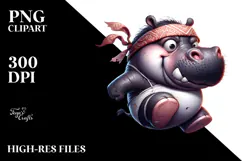 Cartoon Hippo with Bandana PNG Product Image 2