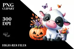 Simple Vibrant Baby Cow Halloween Drawing Sublimation Product Image 1