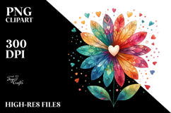 Colorful Watercolor Simple Boho Flower with Heart Petals, Product Image 2