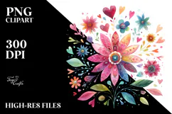 Colorful Watercolor Simple Boho Flower with Heart Petals, Product Image 2