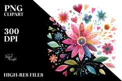 Colorful Watercolor Simple Boho Flower with Heart Petals, Product Image 2