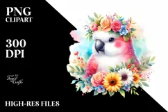 Cartoon Parrot with Flower Crown | Clipart Product Image 3