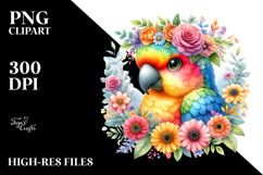 Cartoon Parrot with Flower Crown | Clipart Product Image 2