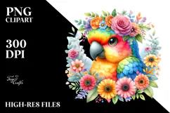 Cartoon Parrot with Flower Crown | Clipart Product Image 2
