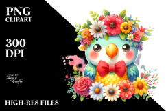 Cartoon Parrot with Flower Crown | Clipart Product Image 2