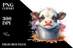 Cute Baby Hignland Cow Recipient Watercolor Splash Clipart Product Image 2