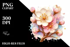 Glossy Cherry Blossom,Watercolor Splash PNG Product Image 3