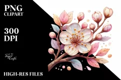 Glossy Cherry Blossom,Watercolor Splash PNG Product Image 1