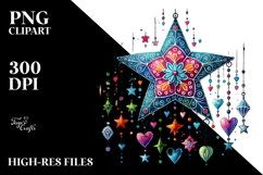 Simple Adorned Star with Hearts, PNG Product Image 2