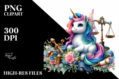Colorful Unicorn with Court Background PNG Product Image 1