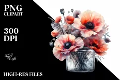 Abstract Watercolor Jar with Large Poppy | Clipart Product Image 1