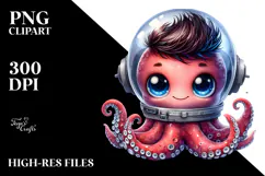 Cute Baby Octopus in Astronaut Helmet PNG Product Image 2