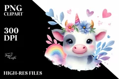 Vibrant Watercolor Cute Cow | Sublimation | Clipart Product Image 3