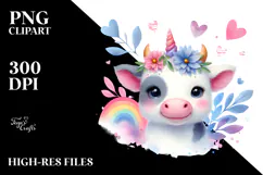 Vibrant Watercolor Cute Cow | Sublimation | Clipart Product Image 2