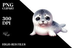Digital Watercolor Cute Baby Seal, High-Res PNG Product Image 2