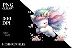 Pastel Cute Baby Unicorn Tumbling with Spring Petals Product Image 1