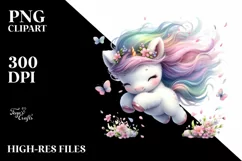Pastel Cute Baby Unicorn Tumbling with Spring Petals Product Image 1