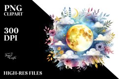 Whimsical Moon with Foliage | Clipart Product Image 3