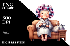 Old Lady Watercolor Character on Couch | Clipart Product Image 2