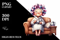 Old Lady Watercolor Character on Couch | Clipart Product Image 3