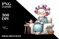 Old Lady Watercolor Character on Couch | Clipart Product Image 1