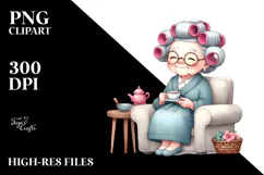 Old Lady Watercolor Character on Couch | Clipart Product Image 2
