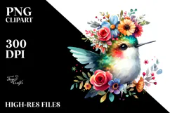 Cartoon-style Watercolor Hummingbird, Transparent PNG Product Image 2