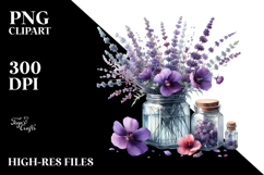 Watercolor Jar with Large Violet | Clipart Product Image 2