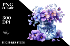 Watercolor Jar with Large Violet | Clipart Product Image 2