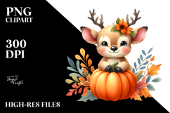 Cute Baby Elk with Pumpkin, Watercolor PNG Product Image 2
