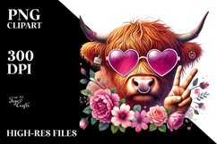 Detailed Pink Highland Cow with Sunglasses, PNG Product Image 2