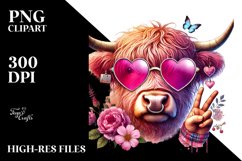 Detailed Pink Highland Cow with Sunglasses, PNG Product Image 2