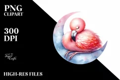 Colorful Baby Flamingo Moon Clipart Product Image 1