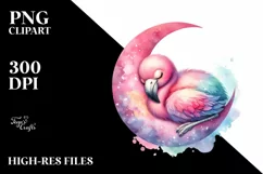 Colorful Baby Flamingo Moon Clipart Product Image 3