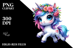 Running Baby Unicorn with Floral Wreath PNG Product Image 2