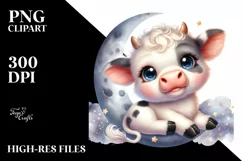 Highland Cow on the Moon | Sublimation Clipart Product Image 3
