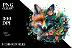 Vibrant Watercolor Fox with Flowers, PNG Product Image 3