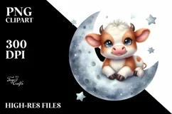 Highland Cow on the Moon | Sublimation Clipart Product Image 1