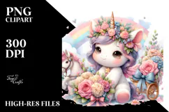 Baby Unicorn Selling Flowers | Clipart Product Image 2