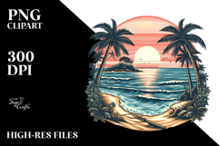 Vintage Tropical Island Sunset PNG Product Image 2