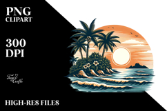 Vintage Tropical Island Sunset, PNG Product Image 2