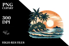 Vintage Tropical Island Sunset, PNG Product Image 2