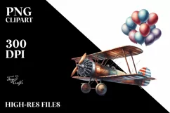 Vintage Biplane With Balloons Watercolor Splash Product Image 3