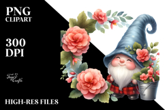 Watercolor Cute GNOME with Floral Frame, PNG Product Image 2