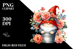 Watercolor Cute GNOME with Floral Frame, PNG Product Image 2