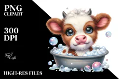 Cute Baby Hignland Cow Bath Tub Bubles Clipart Product Image 2